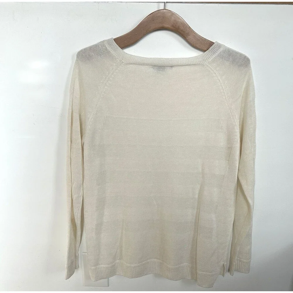 Vince Round Neck Raglan Sleeve Light Linen L/S Sweater Semi Sheer Stripes Sz XS